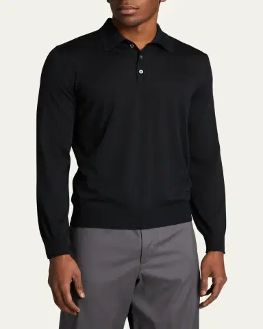 Bergdorf Goodman Long-Sleeve Cashmere Polo Sweater | Thumbnail 4