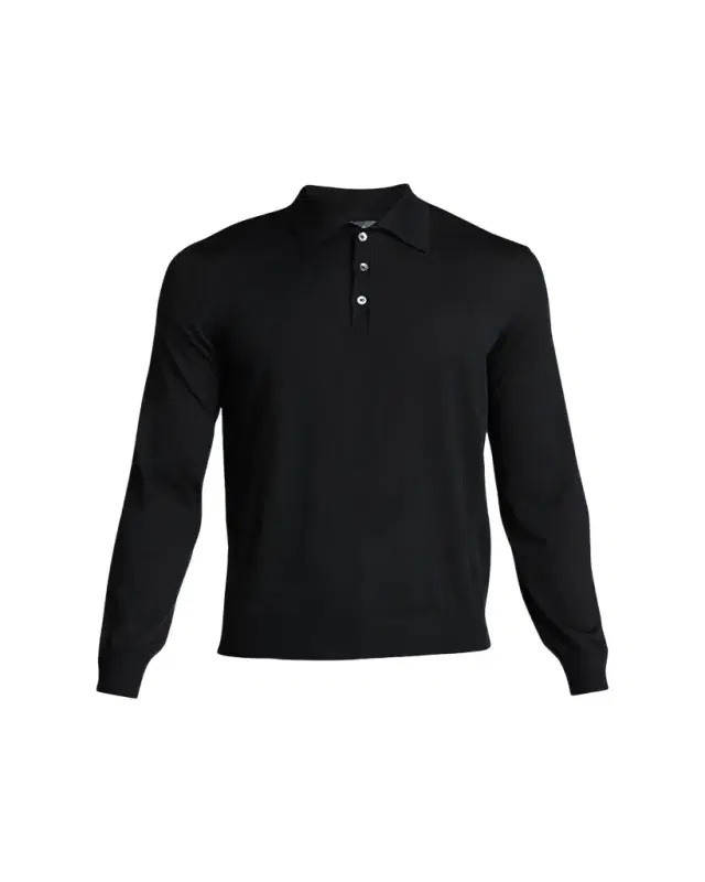 Long-Sleeve Cashmere Polo Sweater