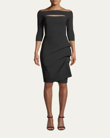 Chiara Boni La Petite Robe Slit-Neck 3/ Sleeve Ruched Cocktail Dress | Thumbnail 2 Chiara Boni La Petite Robe Slit-Neck 3/ Sleeve Ruched Cocktail Dress | Thumbnail 2