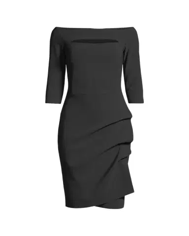 Chiara Boni La Petite Robe Slit-Neck 3/ Sleeve Ruched Cocktail Dress | Thumbnail 1 Chiara Boni La Petite Robe Slit-Neck 3/ Sleeve Ruched Cocktail Dress | Thumbnail 1