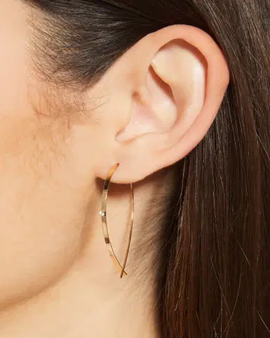 Lana 14K Gold Small Flat Diamond Hoop Earrings | Thumbnail 2