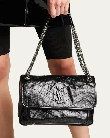 Saint Laurent Niki Medium Flap YSL Shoulder Bag in Crinkled Leather | Thumbnail 2 Saint Laurent Niki Medium Flap YSL Shoulder Bag in Crinkled Leather | Thumbnail 2
