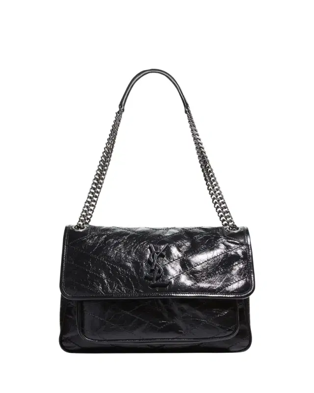 Saint Laurent Niki Medium Flap YSL Shoulder Bag in Crinkled Leather