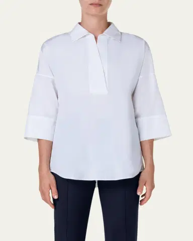 Akris punto Kimono-Sleeve Split-Neck Blouse | Thumbnail 4 Akris punto Kimono-Sleeve Split-Neck Blouse | Thumbnail 4