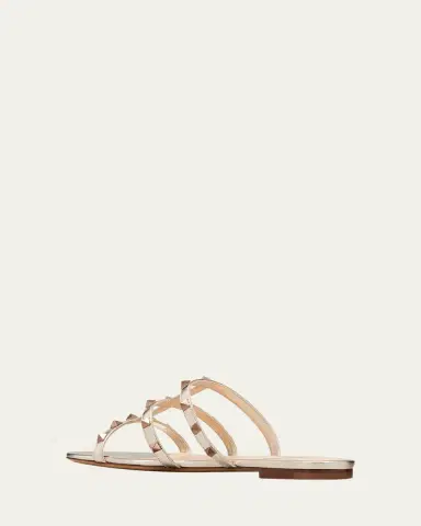 Valentino Garavani Rockstud Metallic City Flat Slide Sandals | Thumbnail 4 Valentino Garavani Rockstud Metallic City Flat Slide Sandals | Thumbnail 4