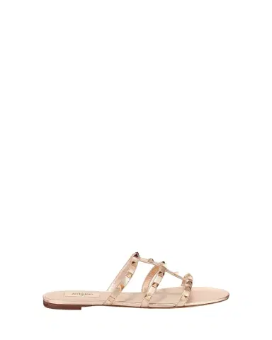 Valentino Garavani Rockstud Metallic City Flat Slide Sandals | Thumbnail 1 Valentino Garavani Rockstud Metallic City Flat Slide Sandals | Thumbnail 1