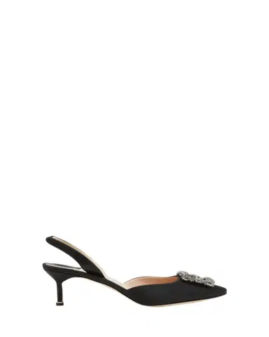 Manolo Blahnik Hangisi Kitten-Heel Satin Slingback Pumps | Thumbnail 1
