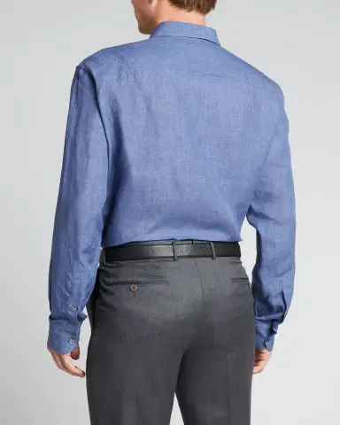Brioni Men's Solid Linen Sport Shirt | Thumbnail 2