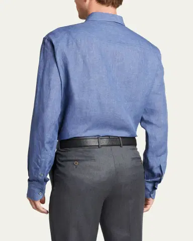 Brioni Men's Solid Linen Sport Shirt | Thumbnail 11