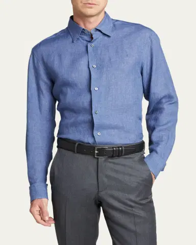 Brioni Men's Solid Linen Sport Shirt | Thumbnail 12