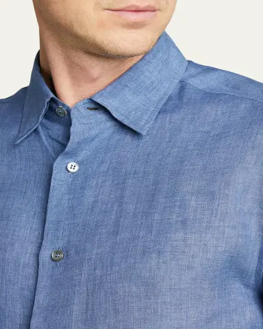 Brioni Men's Solid Linen Sport Shirt | Thumbnail 13