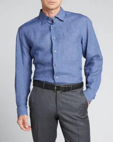 Brioni Men's Solid Linen Sport Shirt | Thumbnail 3