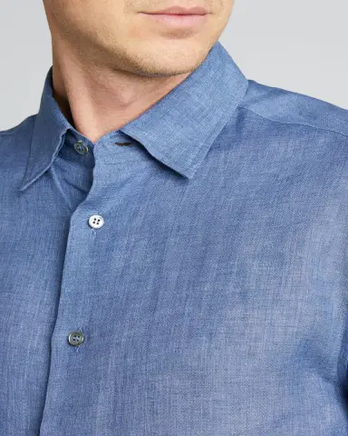 Brioni Men's Solid Linen Sport Shirt | Thumbnail 4