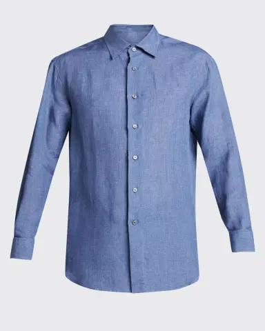 Brioni Men's Solid Linen Sport Shirt | Thumbnail 5
