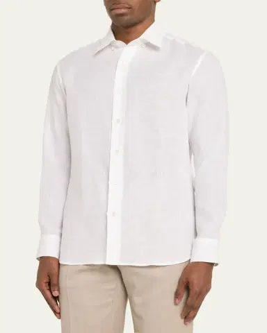 Brioni Men's Solid Linen Sport Shirt | Thumbnail 8