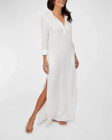 Pour Les Femmes Long Linen Lounge Shirt Dress | Thumbnail 3 Pour Les Femmes Long Linen Lounge Shirt Dress | Thumbnail 3