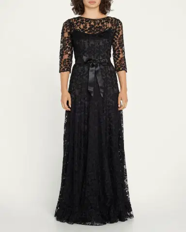 Rickie Freeman for Teri Jon 3/4-Sleeve Lace Overlay Gown | Thumbnail 2 Rickie Freeman for Teri Jon 3/4-Sleeve Lace Overlay Gown | Thumbnail 2
