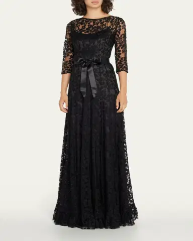Rickie Freeman for Teri Jon 3/4-Sleeve Lace Overlay Gown | Thumbnail 4 Rickie Freeman for Teri Jon 3/4-Sleeve Lace Overlay Gown | Thumbnail 4