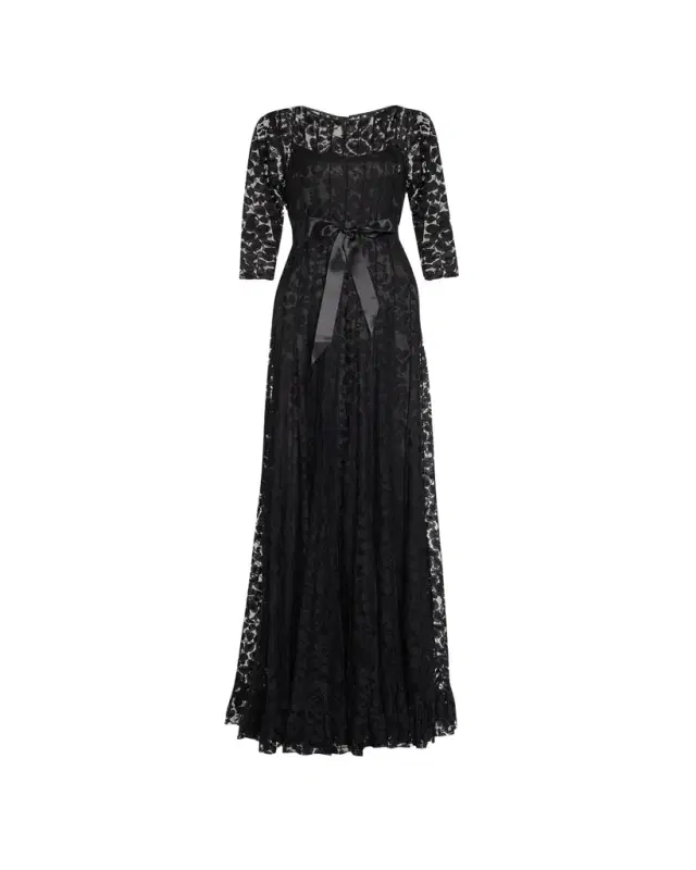 Rickie Freeman for Teri Jon 3/4-Sleeve Lace Overlay Gown