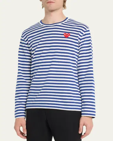 Comme des Garçons Men's Striped T-Shirt with Small Heart | Thumbnail 4
