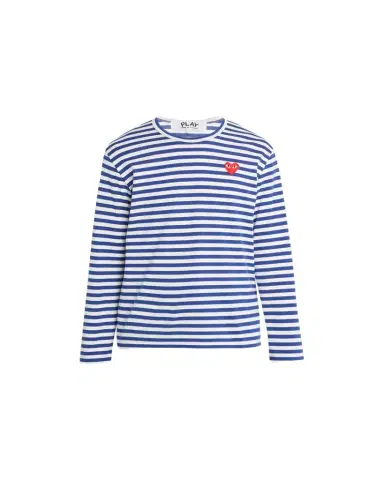 Comme des Garçons Men's Striped T-Shirt with Small Heart | Thumbnail 1