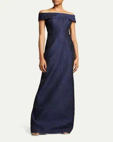 Rickie Freeman for Teri Jon Off-Shoulder Jacquard Column Gown | Thumbnail 2