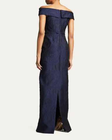 Rickie Freeman for Teri Jon Off-Shoulder Jacquard Column Gown | Thumbnail 3