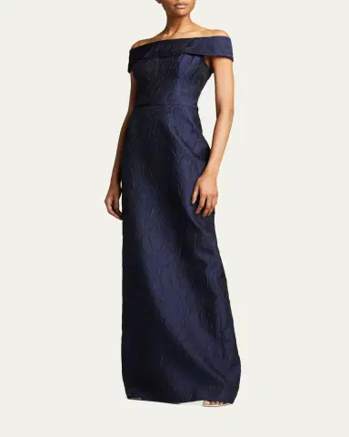 Rickie Freeman for Teri Jon Off-Shoulder Jacquard Column Gown | Thumbnail 4