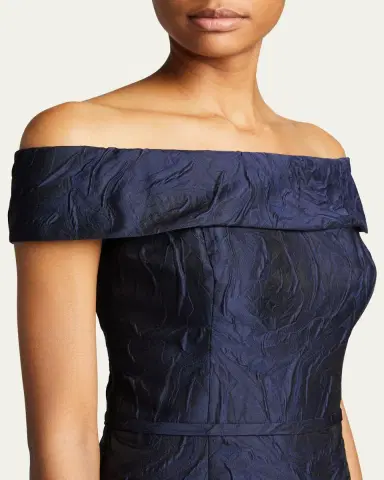 Rickie Freeman for Teri Jon Off-Shoulder Jacquard Column Gown | Thumbnail 5