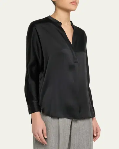 Vince Silk Band-Collar Blouse | Thumbnail 4