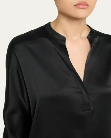 Vince Silk Band-Collar Blouse | Thumbnail 5