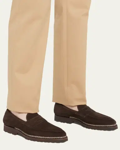 Bontoni Men's Principe Lug Sole Suede Penny Loafers | Thumbnail 2