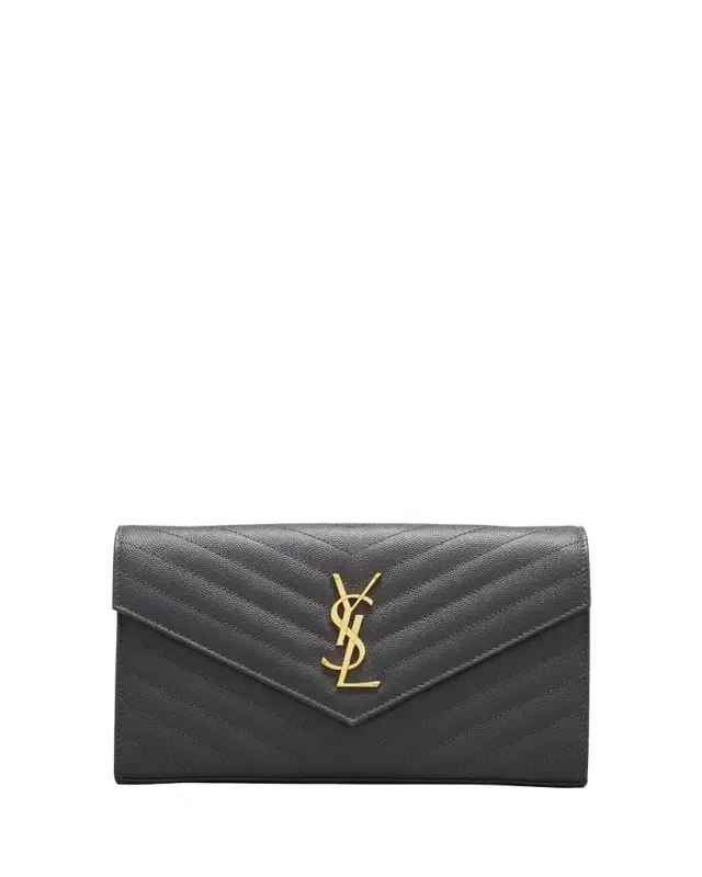 Saint Laurent YSL Monogram Large Wallet on Chain in Grained Leather