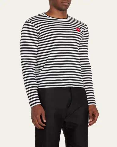 Comme des Garçons Men's Striped T-Shirt with Small Heart | Thumbnail 4 Comme des Garçons Men's Striped T-Shirt with Small Heart | Thumbnail 4