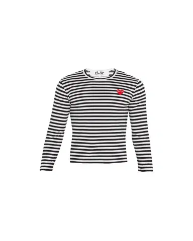 Comme des Garçons Men's Striped T-Shirt with Small Heart | Thumbnail 1 Comme des Garçons Men's Striped T-Shirt with Small Heart | Thumbnail 1