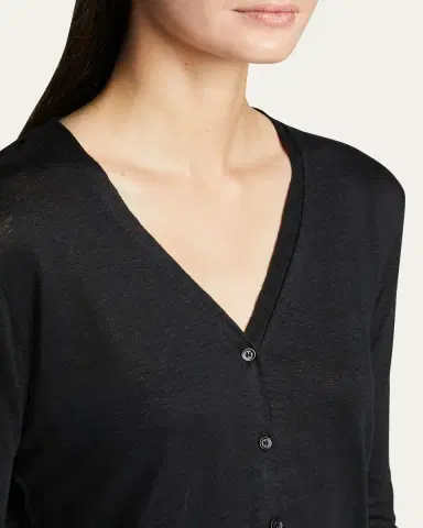 MAJESTIC FILATURES V-Neck Button-Down Long-Sleeve Stretch-Linen Cardigan | Thumbnail 2