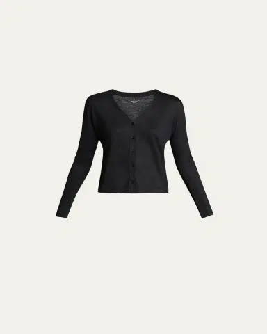 MAJESTIC FILATURES V-Neck Button-Down Long-Sleeve Stretch-Linen Cardigan | Thumbnail 3