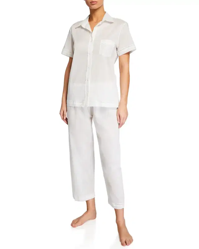Pour Les Femmes Cotton Lawn Short-Sleeve Crop Pajama Set