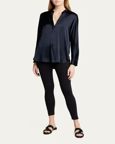 Vince Silk Band-Collar Blouse | Thumbnail 2