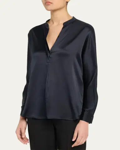 Vince Silk Band-Collar Blouse | Thumbnail 4