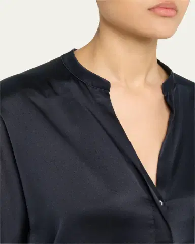 Vince Silk Band-Collar Blouse | Thumbnail 5