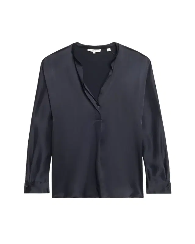 Vince Silk Band-Collar Blouse