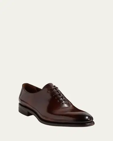 Ferragamo Men's Angiolo Tramezza Whole-Cut Leather Lace-Up Shoes | Thumbnail 3