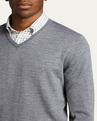 Bergdorf Goodman Men's Solid Cashmere V-Neck Sweater | Thumbnail 5