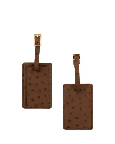 Abas Ostrich Leather Luggage Tag, Set of 2 | Thumbnail 1 Abas Ostrich Leather Luggage Tag, Set of 2 | Thumbnail 1