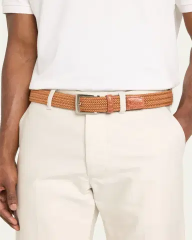 W. Kleinberg Men's Stretch Woven Belt with Alligator Trim | Thumbnail 2