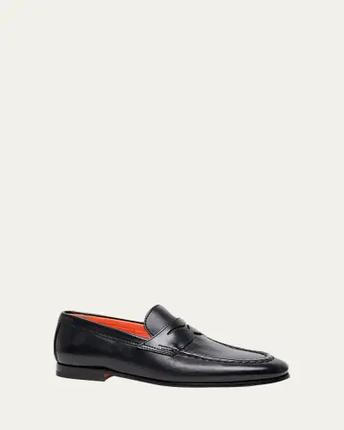 Santoni Men's Door Leather Penny Loafers | Thumbnail 2