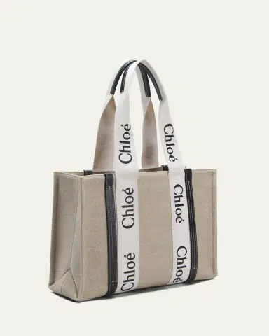 Chloé Woody Medium Tote Bag in Linen | Thumbnail 3 Chloé Woody Medium Tote Bag in Linen | Thumbnail 3