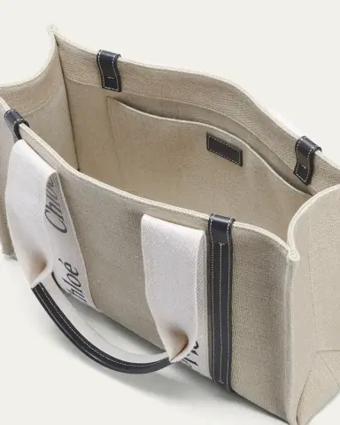 Chloé Woody Medium Tote Bag in Linen | Thumbnail 4 Chloé Woody Medium Tote Bag in Linen | Thumbnail 4