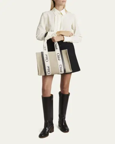 Chloé Woody Medium Tote Bag in Linen | Thumbnail 5 Chloé Woody Medium Tote Bag in Linen | Thumbnail 5
